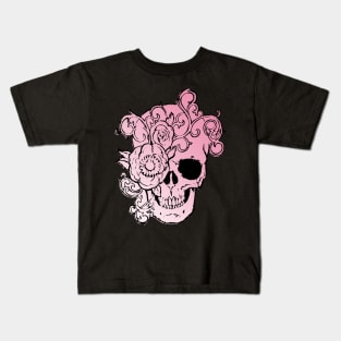 Filigree Skull Pink Fade With Flower Original Art T-Shirt Kids T-Shirt